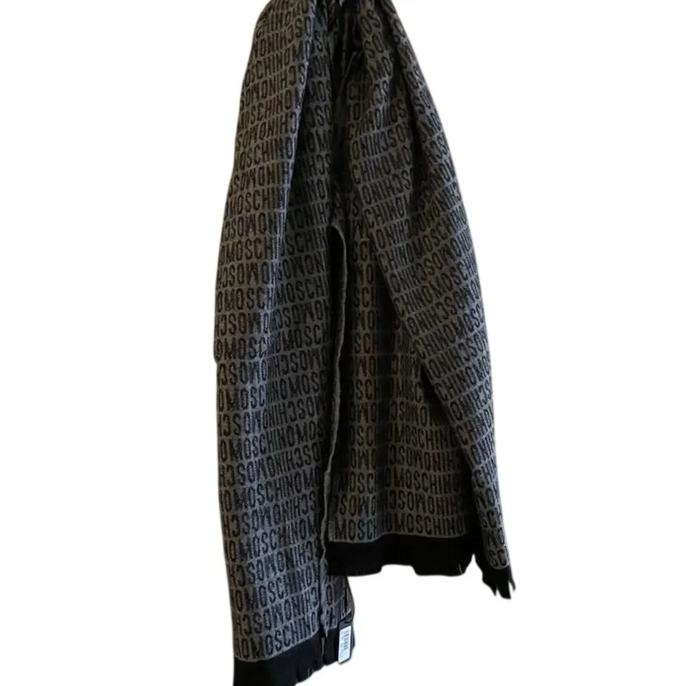 Moschino Wool Throw Blanket Black Intarsia Logo Luxury Home Decor - Picture 1 of 6
